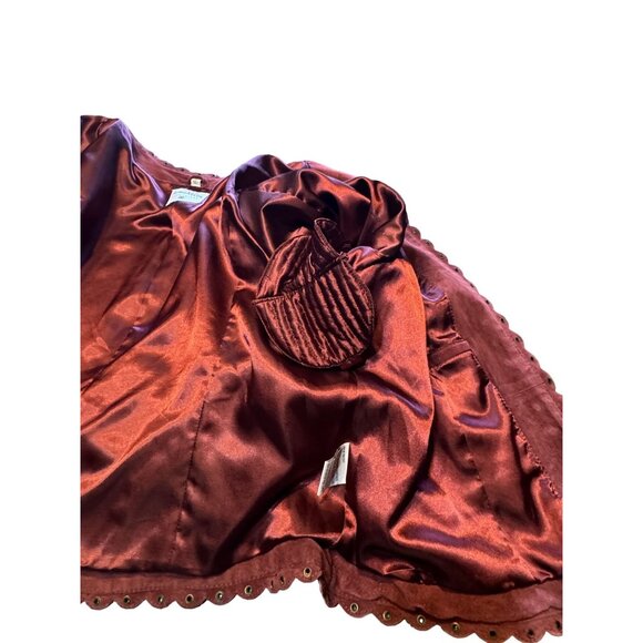 Pamela McCoy 2X Burgundy Leather Jacket With Studded Embellishments & Satin Lini - Picture 5 of 8